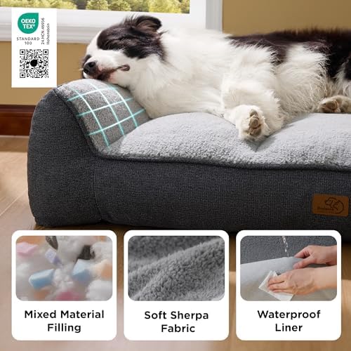 Bedsure SupportMax(TM) XL Orthopedic Dog Beds Large Sized Dog - Extra Thick Supportive Dogs Couch with Waterproof Washable Cover, Extra Large Comfort Pet Sofa with Soft Sherpa & Nonskid Bottom, Grey, 42" - Image 6