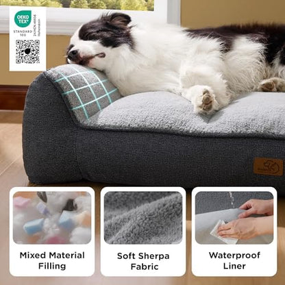 Bedsure SupportMax(TM) XL Orthopedic Dog Beds Large Sized Dog - Extra Thick Supportive Dogs Couch with Waterproof Washable Cover, Extra Large Comfort Pet Sofa with Soft Sherpa & Nonskid Bottom, Grey, 42" - Image 6