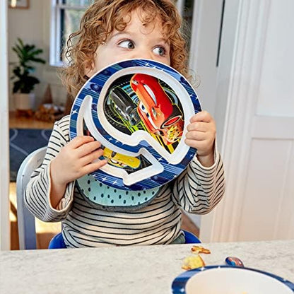Packaging of The First Years Cars dinnerware set showing 4-piece count