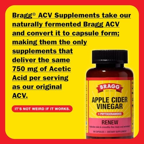 Supplement facts label for Bragg ACV Renew showing 750mg acetic acid
