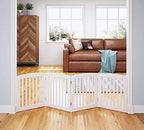 White PAWLAND four panel step over dog fence standing on living room floor