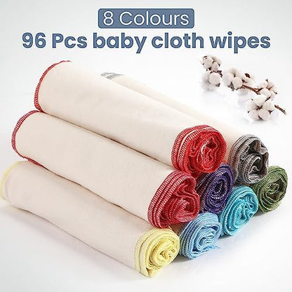 Stack of Mixweer reusable wipes with multi-colored stitching