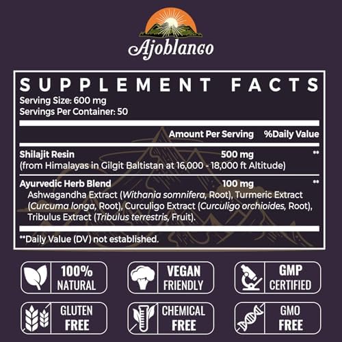 Nutritional and supplement facts label on the back of the Ajoblanco container.