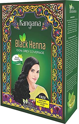 Kangana natural black hair dye box showcasing the included brush and gloves