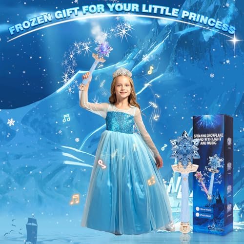 Child holding blue light up magic wand for cosplay