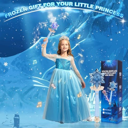 Child holding blue light up magic wand for cosplay