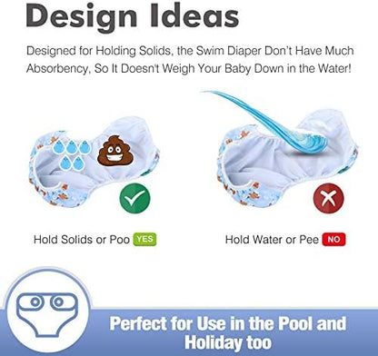 Leekalos washable baby swimming diapers three pack in jade aqua and gold