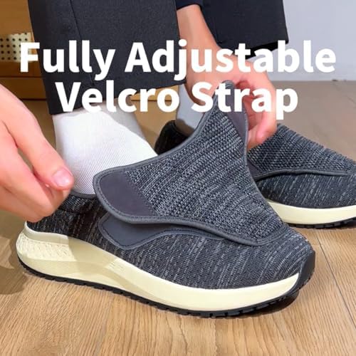 Close up of HOMASS orthopedic shoe breathable mesh material and wide toe box.