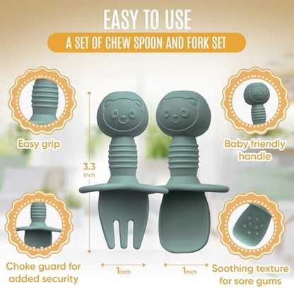 Toddler cutlery set for baby led weaning showing textured handle