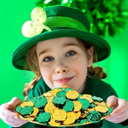 Durable child-safe plastic leprechaun treasure coins used for festive game prizes.