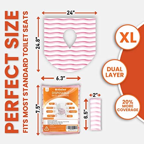 Demonstration of AlfaDeal extra large pink waves shield protecting kid fingers from public toilet seat surfaces