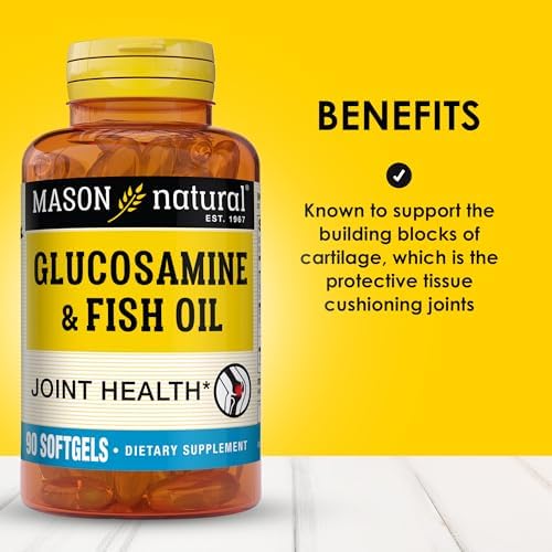 Mason Natural Glucosamine and Fish Oil supplement facts label showing ingredients list.