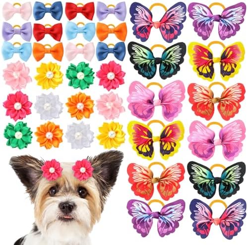 Colorful butterfly and flower pet hair bows for grooming