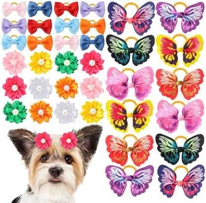 Colorful butterfly and flower pet hair bows for grooming