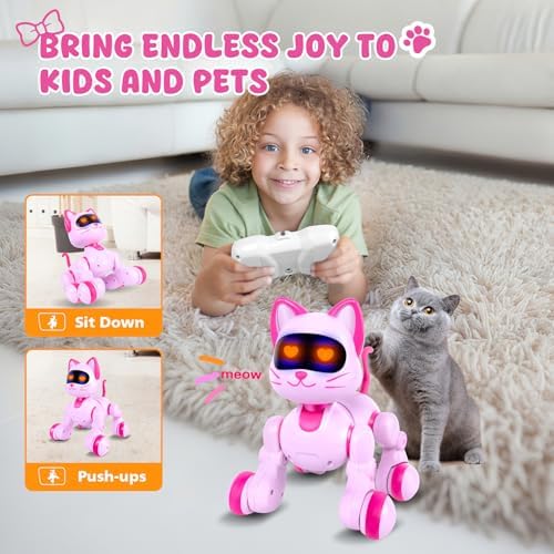 Child playing with Cretargio programmable robot cat
