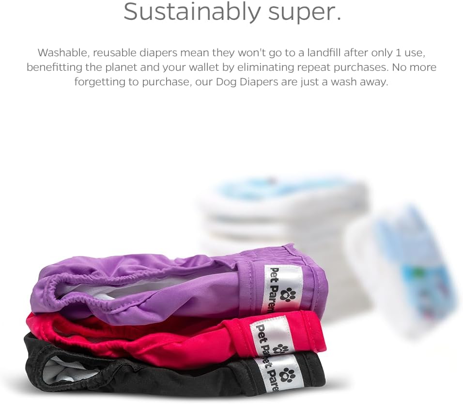 Adjustable hook and loop fasteners on pink pet parents diapers