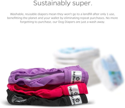 Adjustable hook and loop fasteners on pink pet parents diapers