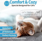 Mooncat waterless cat shampoo bottle displayed with soft cat grooming mitt