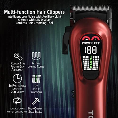 TCMKY cordless barber trimmer displaying the built-in auxiliary LED light function on the head