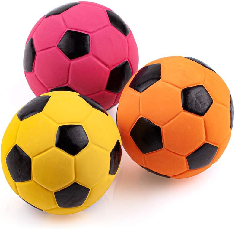 Chiwava 3 piece squeak latex football dog toy set front view