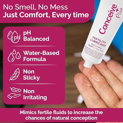 Water based fertility gel for couples showing pH balanced formula benefits.