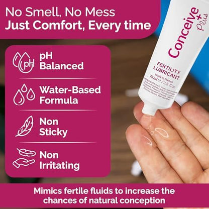 Water based fertility gel for couples showing pH balanced formula benefits.