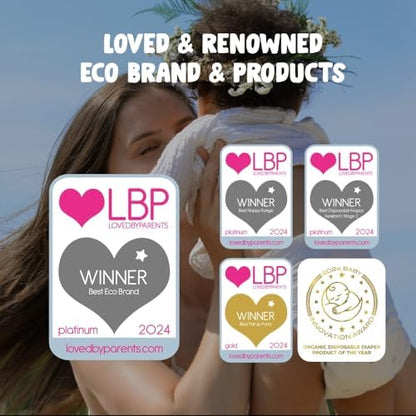Eco by Naty premium ecological diaper packaging showing certified vegan logo