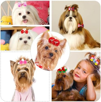 Selection of colorful floral puppy bows for small dogs