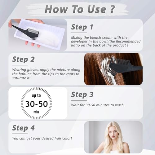 JUANCHI hair bleach kit box contents including the protective cream lightener base and processing developer cream