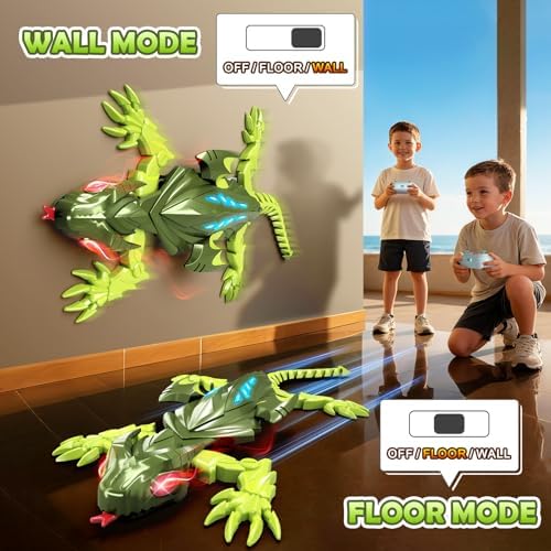 Kids playing with Coodoo wall climbing gecko robot on glass window