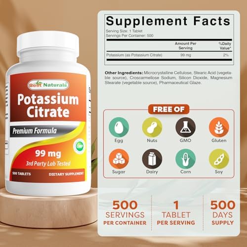 Best Naturals Potassium Citrate dietary supplement label showing supplement facts and ingredient list