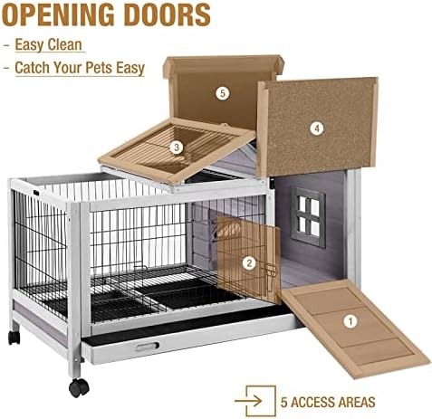 Rabbit Hutch Indoor Outdoor Rabbit Cage Bunny Cage with Run,No Leak Pull Out Tray,Wire Fence - Image 6