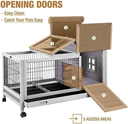 Rabbit Hutch Indoor Outdoor Rabbit Cage Bunny Cage with Run,No Leak Pull Out Tray,Wire Fence - Image 6