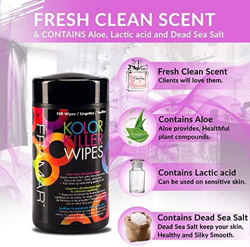 Framar professional gentle hairdressing wipes eliminating hair dye stains from hands