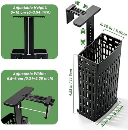 Multi-purpose aquarium plant organizer showing adjustable height and width features.