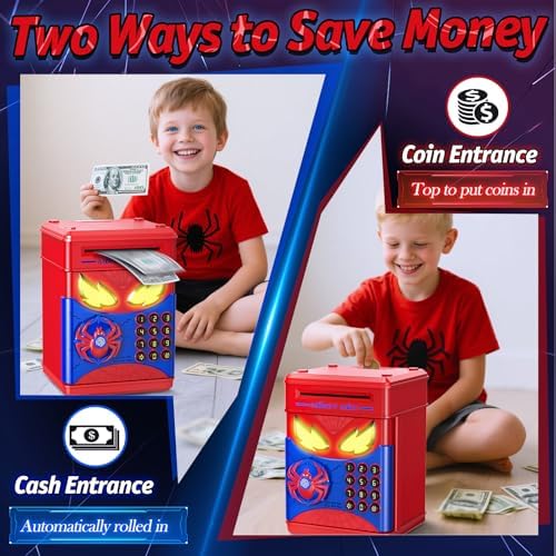 Wrystte interactive kids money bank showing light-emitting diode eye sensors flashing