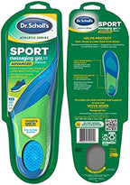 Underneath view of sport insole showing the trim-to-fit size guide and blue gel waves.