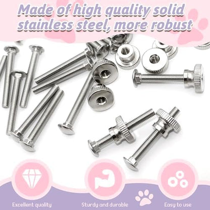 High quality stainless steel fasteners being hand tightened onto a plastic pet carrier shell.