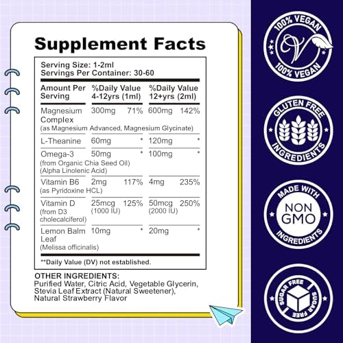 CFILIHTC children's liquid magnesium supplement dropper bottle showing strawberry flavor details.