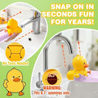 Side profile of the Skyroku cartoon duck sink extension demonstrating the interactive kicking legs mechanism.