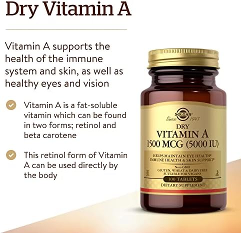 Solgar Dry Vitamin A 1500 mcg supplement facts panel