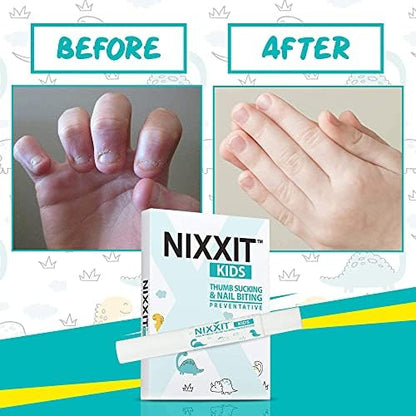 Nixxit bitter taste nail biting deterrent being applied to a child's fingernails
