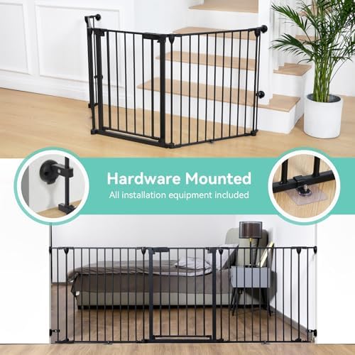 Comomy three panel safety barrier guarding a fireplace area in a modern home