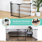 Comomy three panel safety barrier guarding a fireplace area in a modern home