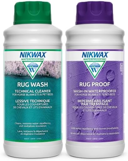 Nikwax Rug Proof Waterproofing 33.8 Fluid Ounces front view for horse blankets