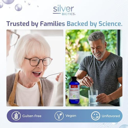 American Biotech Labs nano silver immune support supplement nutritional facts label close up