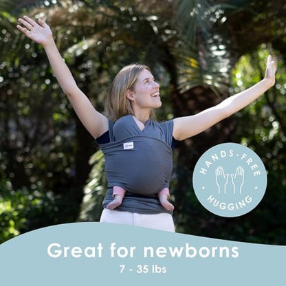 Mother hands free walking while using the lightweight cotton baby sling carrier