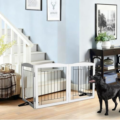 ZJSF white pet gate for stairs showing the sturdy wood frame and electroplated steel bars