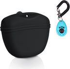 Left&Right dog clicker training kit front view with black silicone treat pouch and pet training clickers