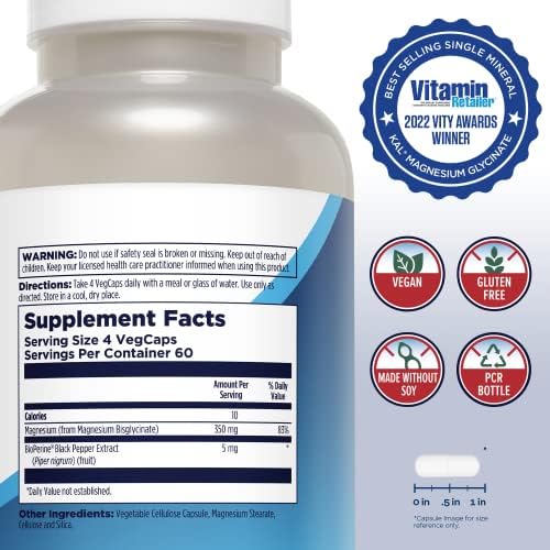 KAL fully chelated magnesium bisglycinate supplement side panel showing ingredients